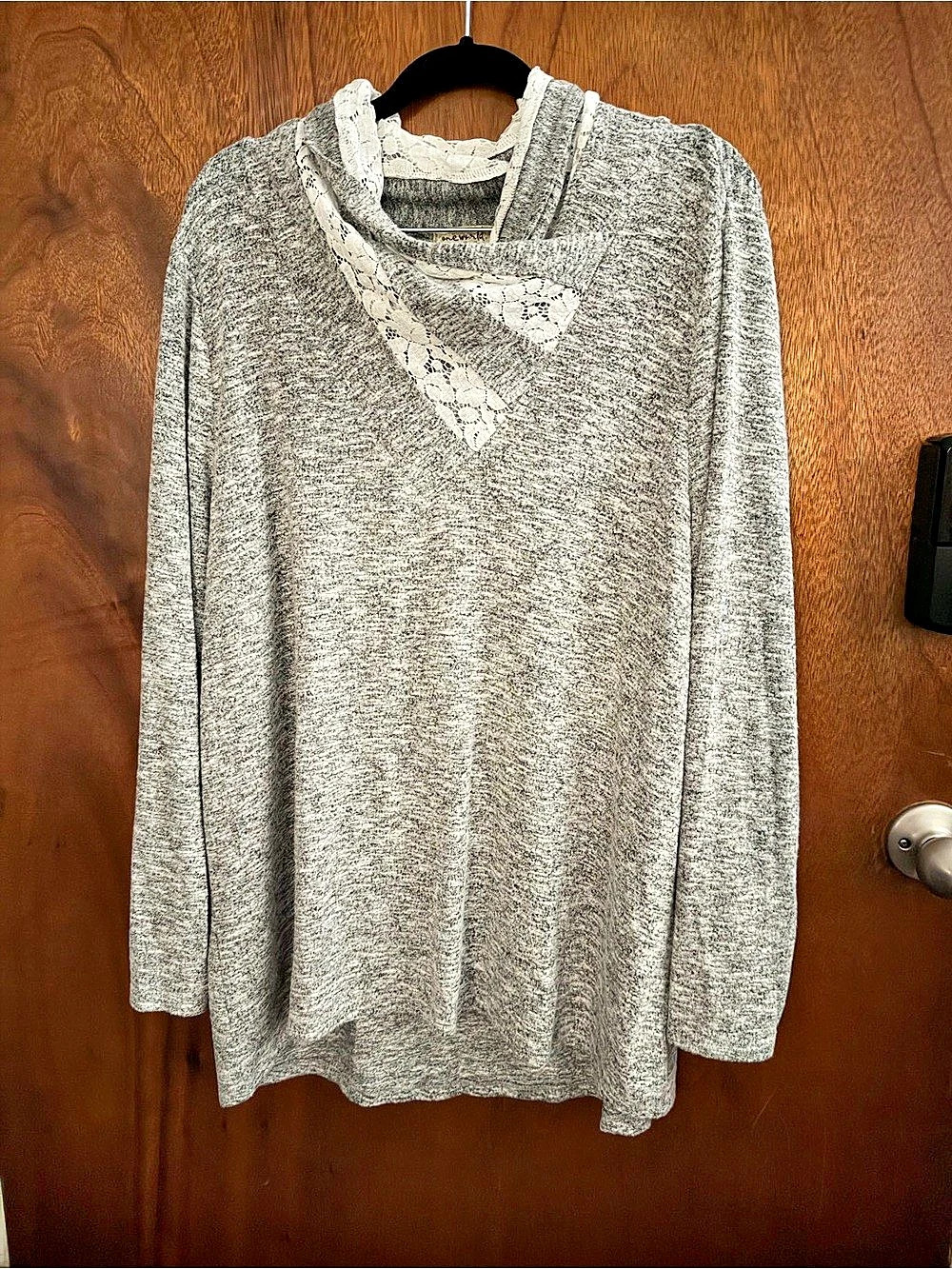 OneWorld Gray Lace Neck Tunic Size Large